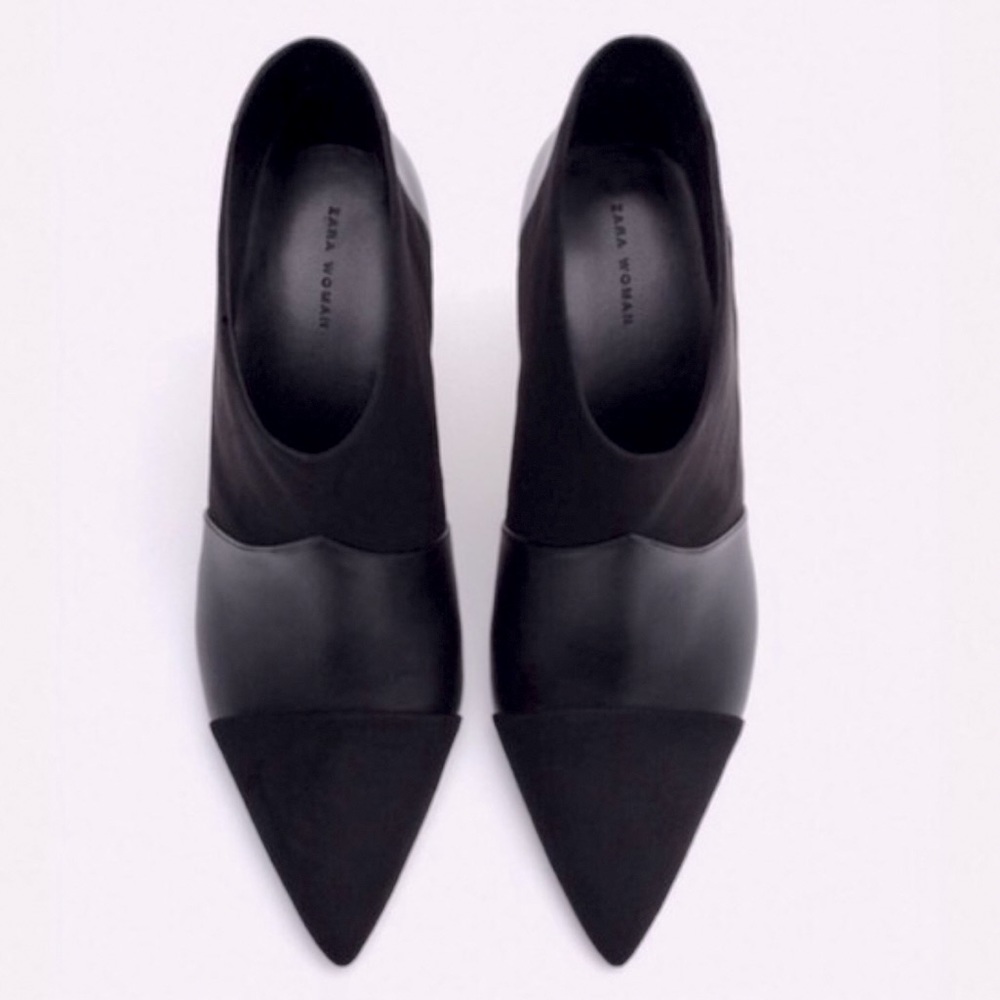 Zara Black Suede and Leather Ankle Boots